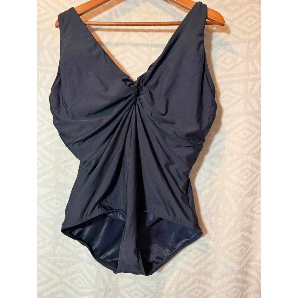 Lands End Womens Black Twist Front V-Neck One Piece Swimsuit Size 20W RN 62830 - Picture 7 of 10
